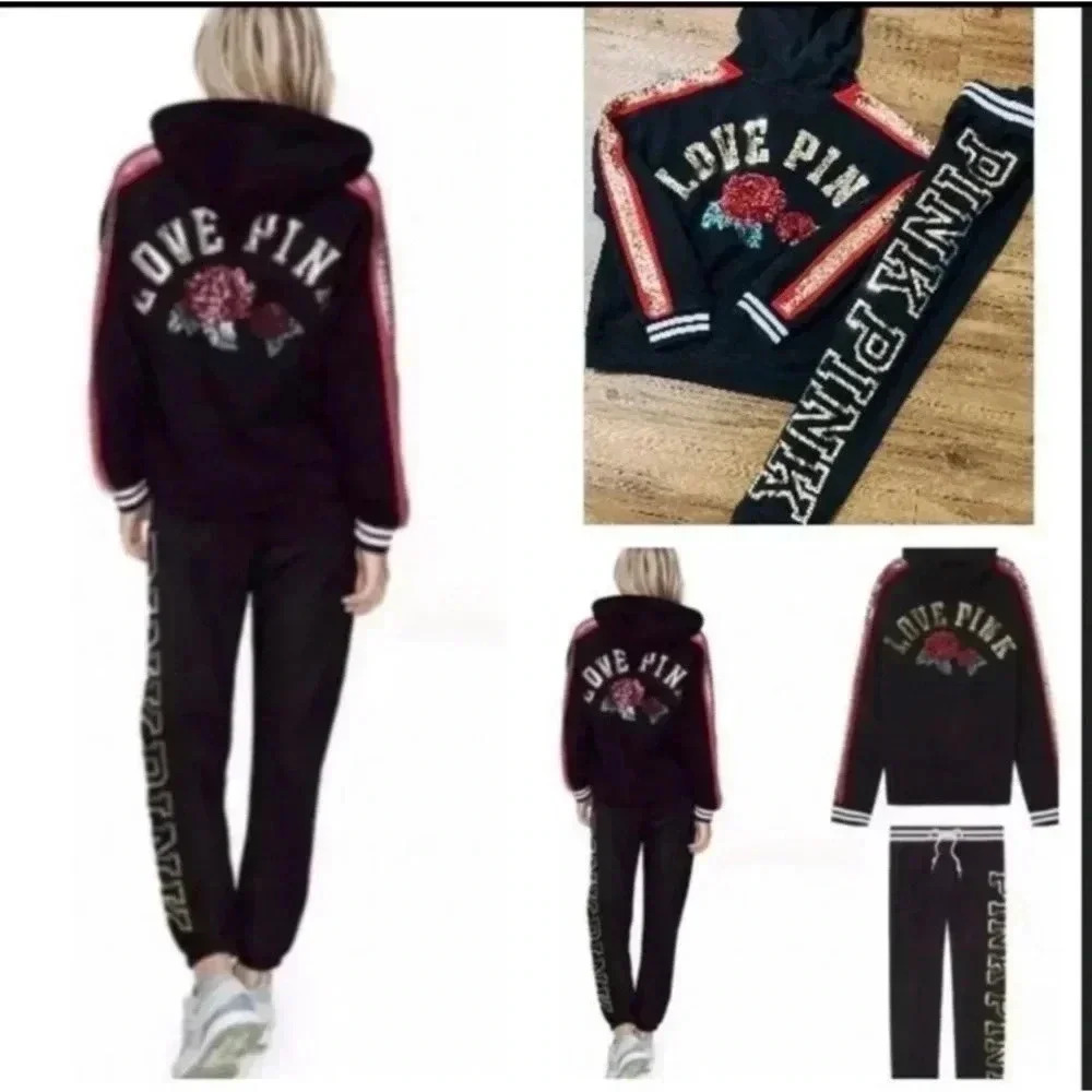 PINK VS 2017 FASHION SHOW BLING ROSES
HOODIE AND JOGGERS  SET L